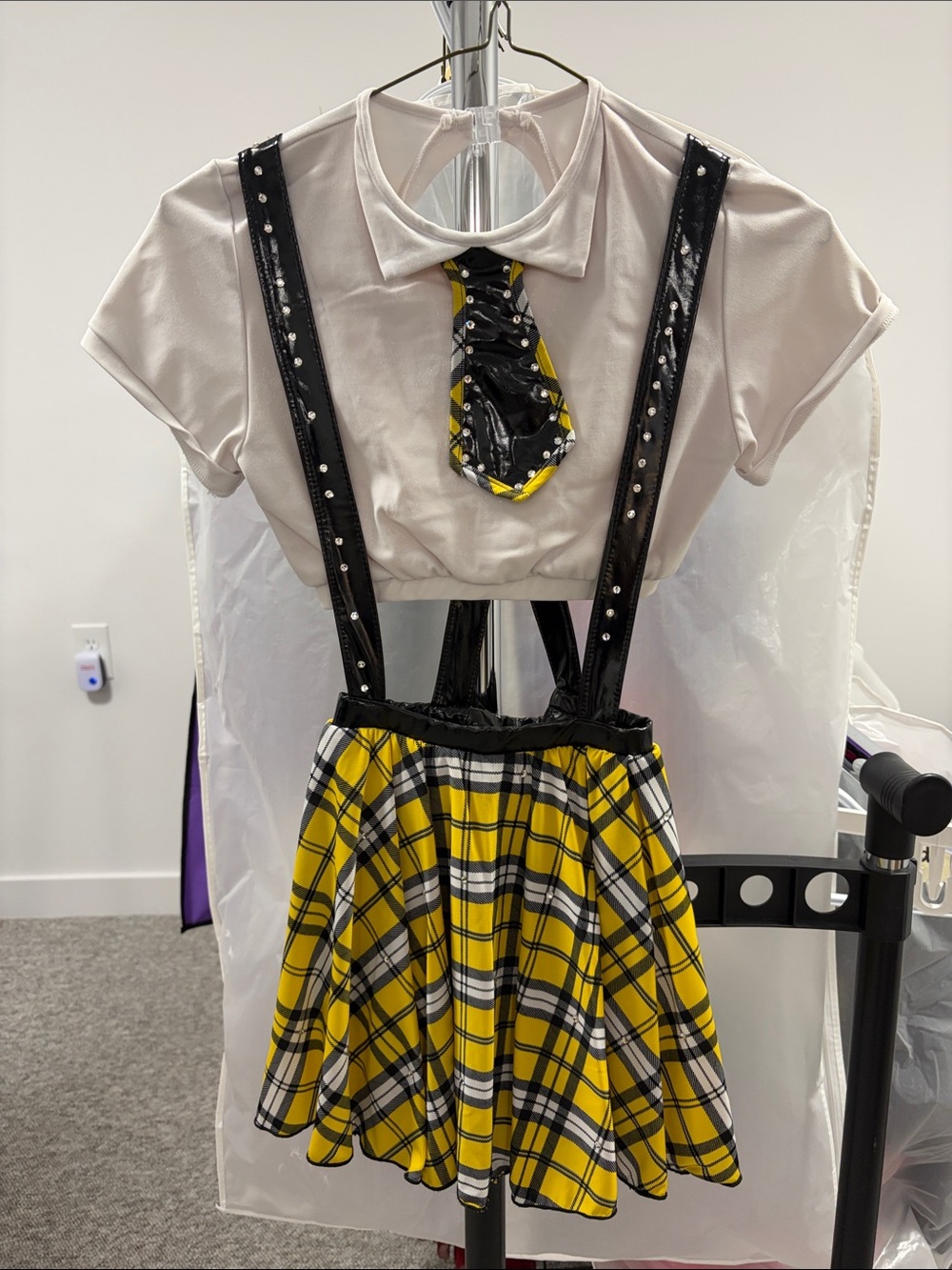 Yellow Plaid Suspender 2 Pc Dance Costume